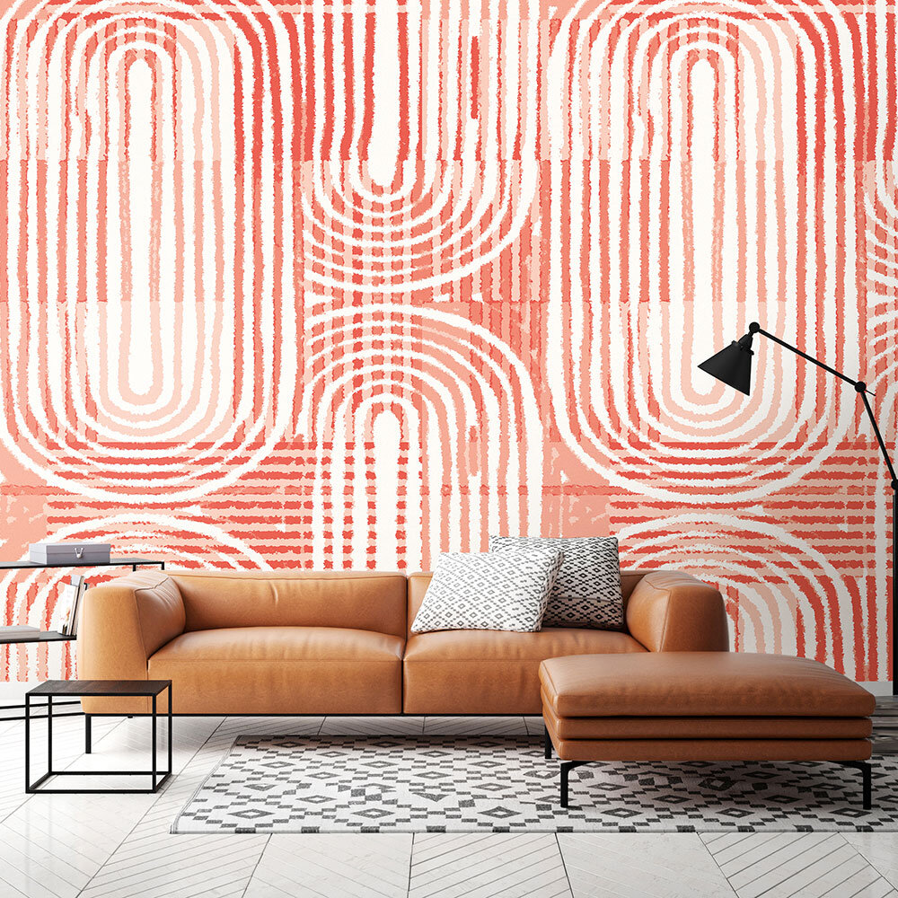 Curved Line Texture Medium  Mural - Orange - by Origin Murals