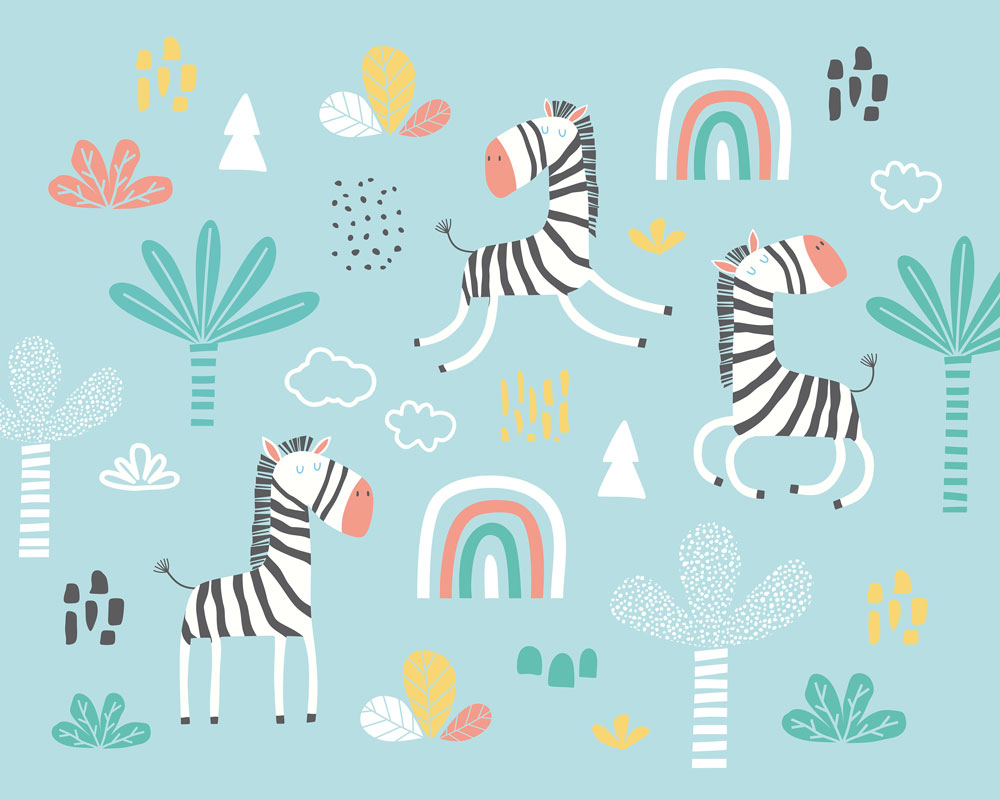 Dancing Zebras Medium  Mural - Blue - by Origin Murals