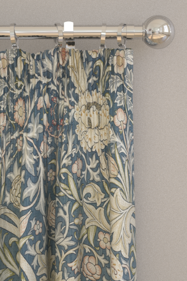 Trent curtains by Morris - Woad Blue - Fabric : Wallpaper Direct