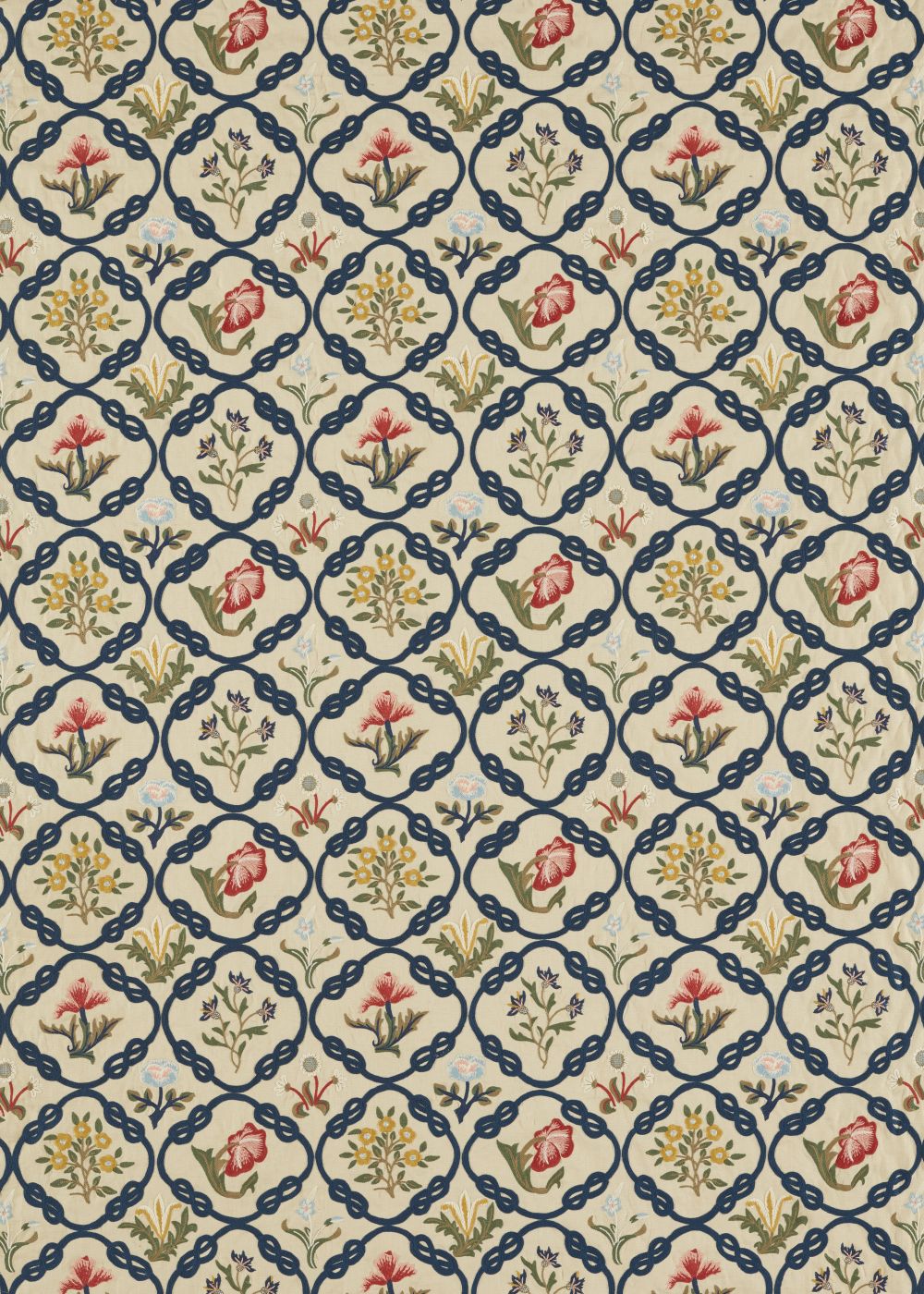 Mays Coverlet Fabric - Indigo / Rose - by Morris