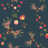Bee Bloom Wallpaper - Dark Blue - by Hattie Lloyd. Click for more details and a description.