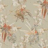 Exotic Parrot Motif Wallpaper - Beige - by Galerie. Click for more details and a description.