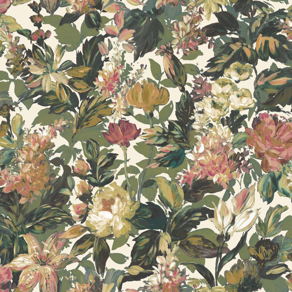 Liliam Fabric - Olive / Raspberry - by Clarke & Clarke