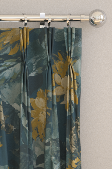 Sunforest Velvet Curtains - Denim / Ochre  - by Clarke & Clarke. Click for more details and a description.