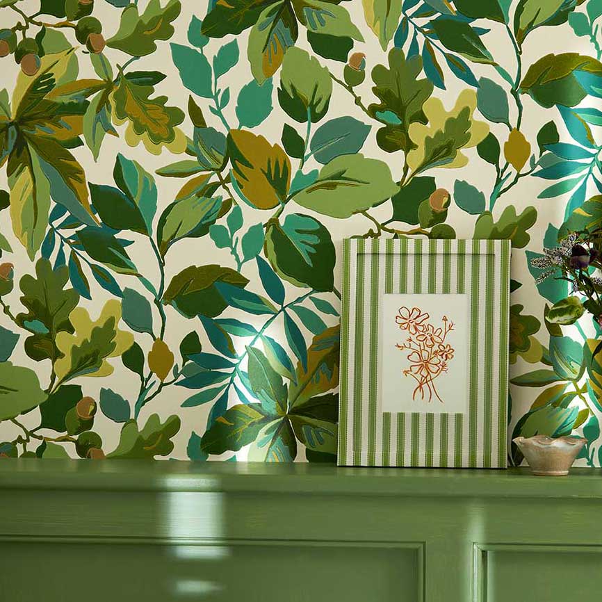 Robins Wood Wallpaper - Botanical Green - by Sanderson