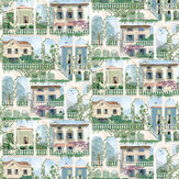 Papier peint Villa Como - Azur - Osborne & Little. Cliquez pour en savoir plus et lire la description.