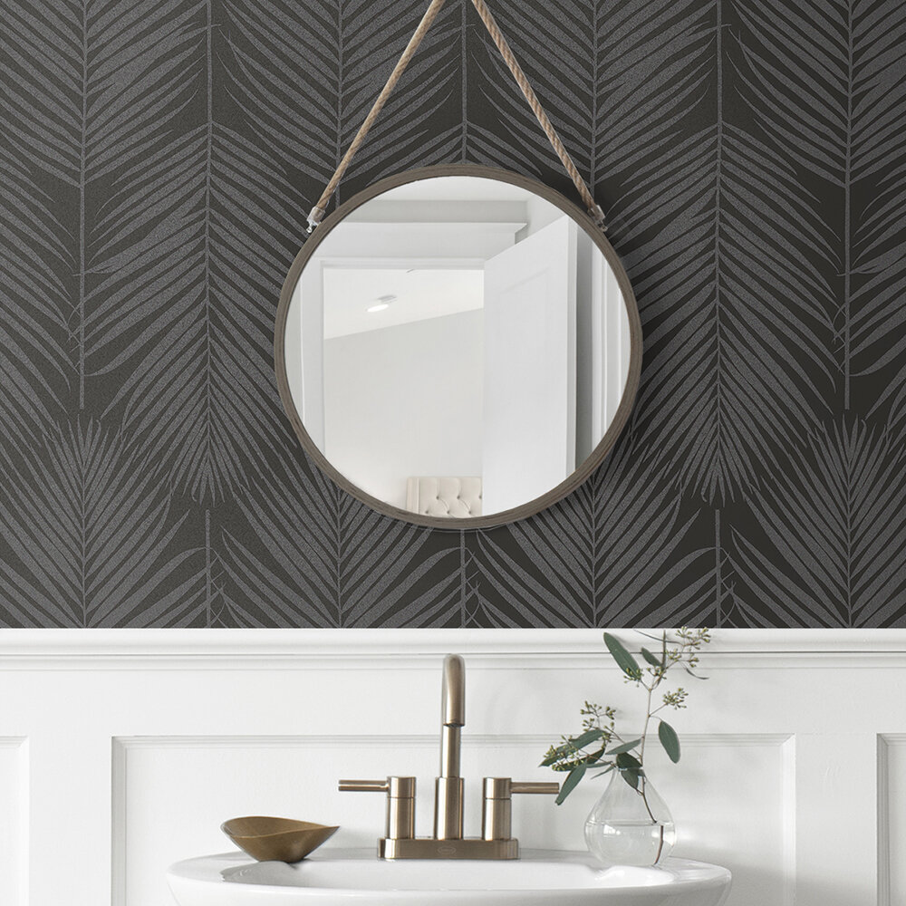 Persei Palm Wallpaper - Black - by Etten