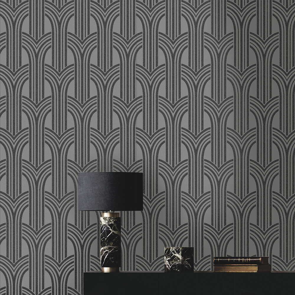 Deco Arches Wallpaper - Dark Grey - by Etten