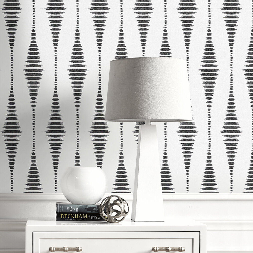 Diamond Stripe Wallpaper - White / Charcoal - by Etten