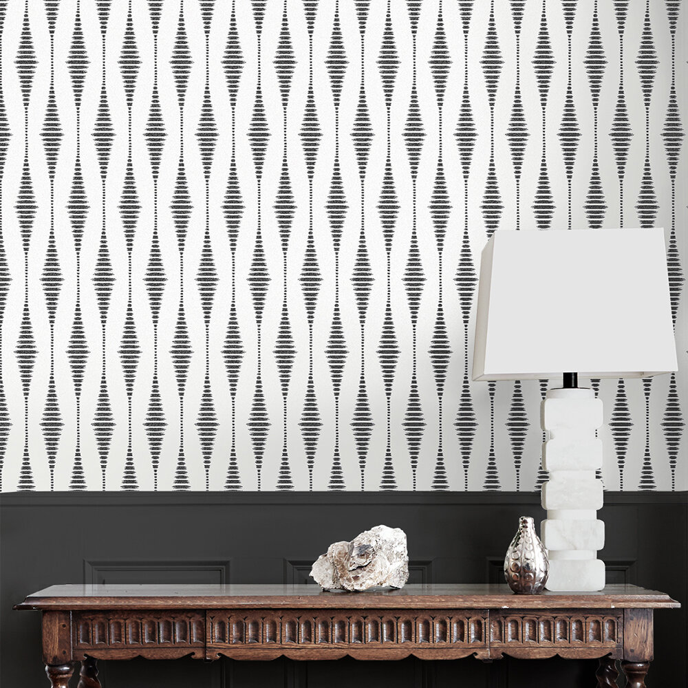 Diamond Stripe Wallpaper - White / Charcoal - by Etten