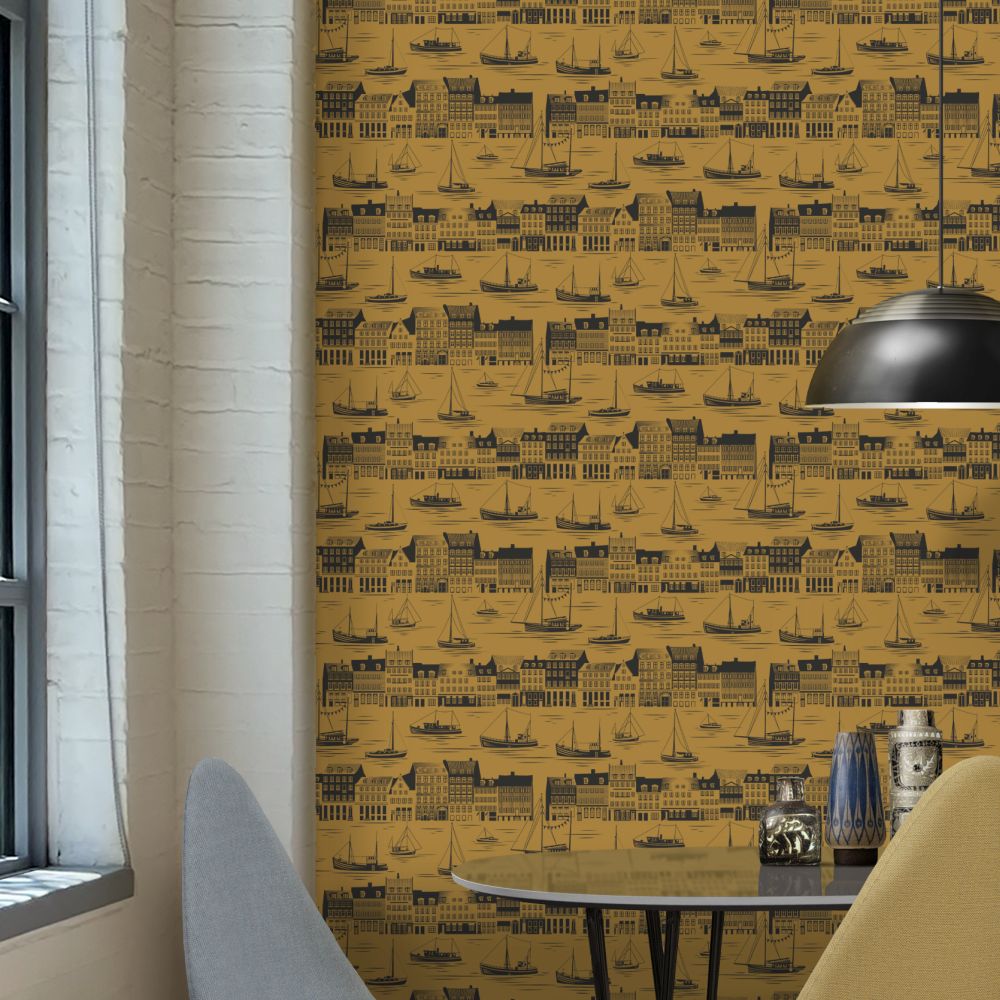 Postcard to Inger Wallpaper - Orchard Ochre - by Mini Moderns