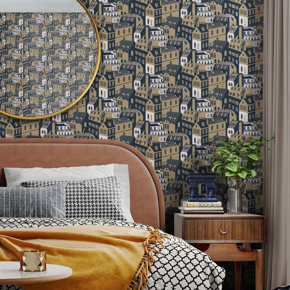 Emma's Apartment Wallpaper - Seagrass & Gold - by Mini Moderns