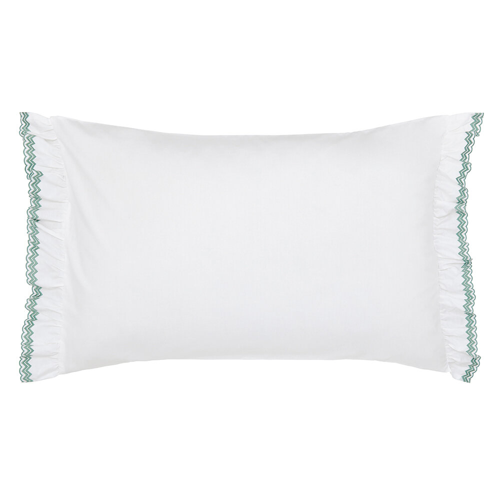 Emperor Peony Embroidered Pillowcase - Jade & White - by Sanderson