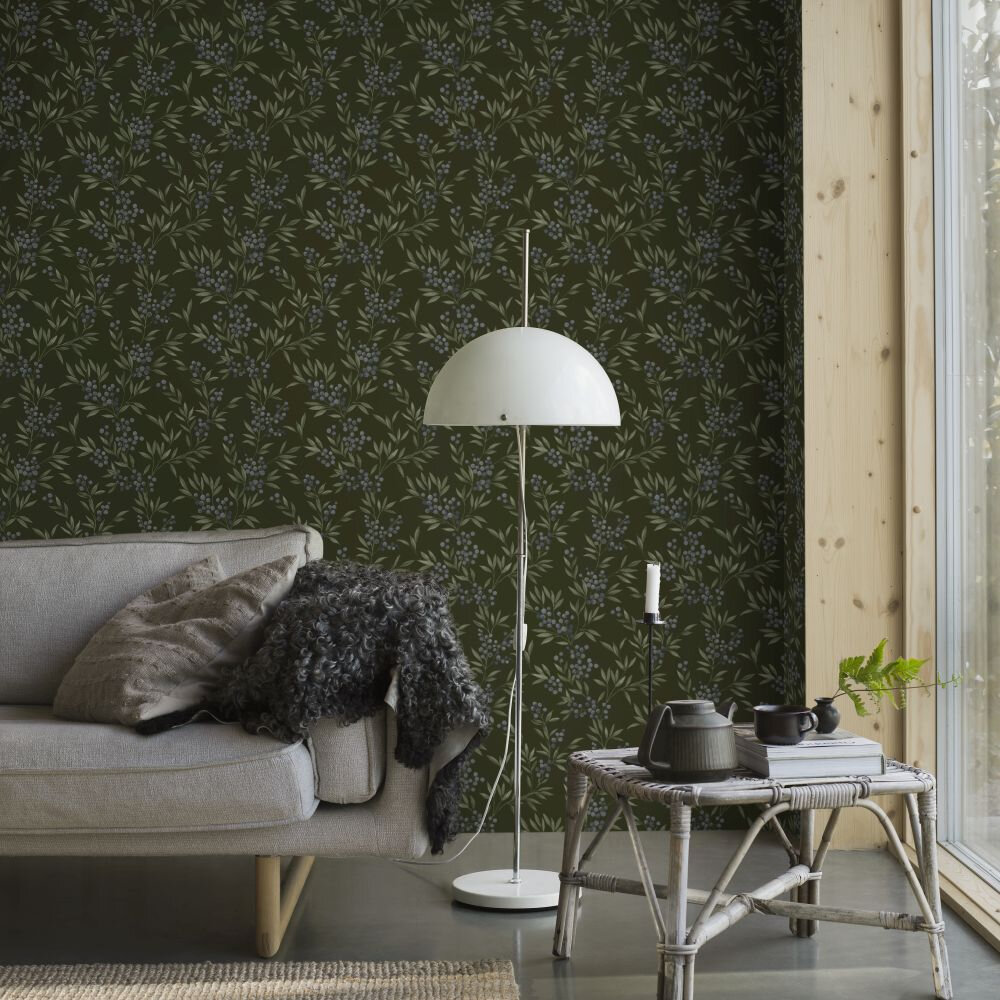 Forest Berries Wallpaper - Deep Green - by Boråstapeter