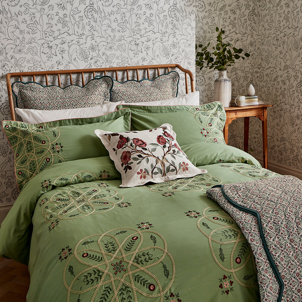 Brophy Embroidery Duvet Cover  - Green - by Morris