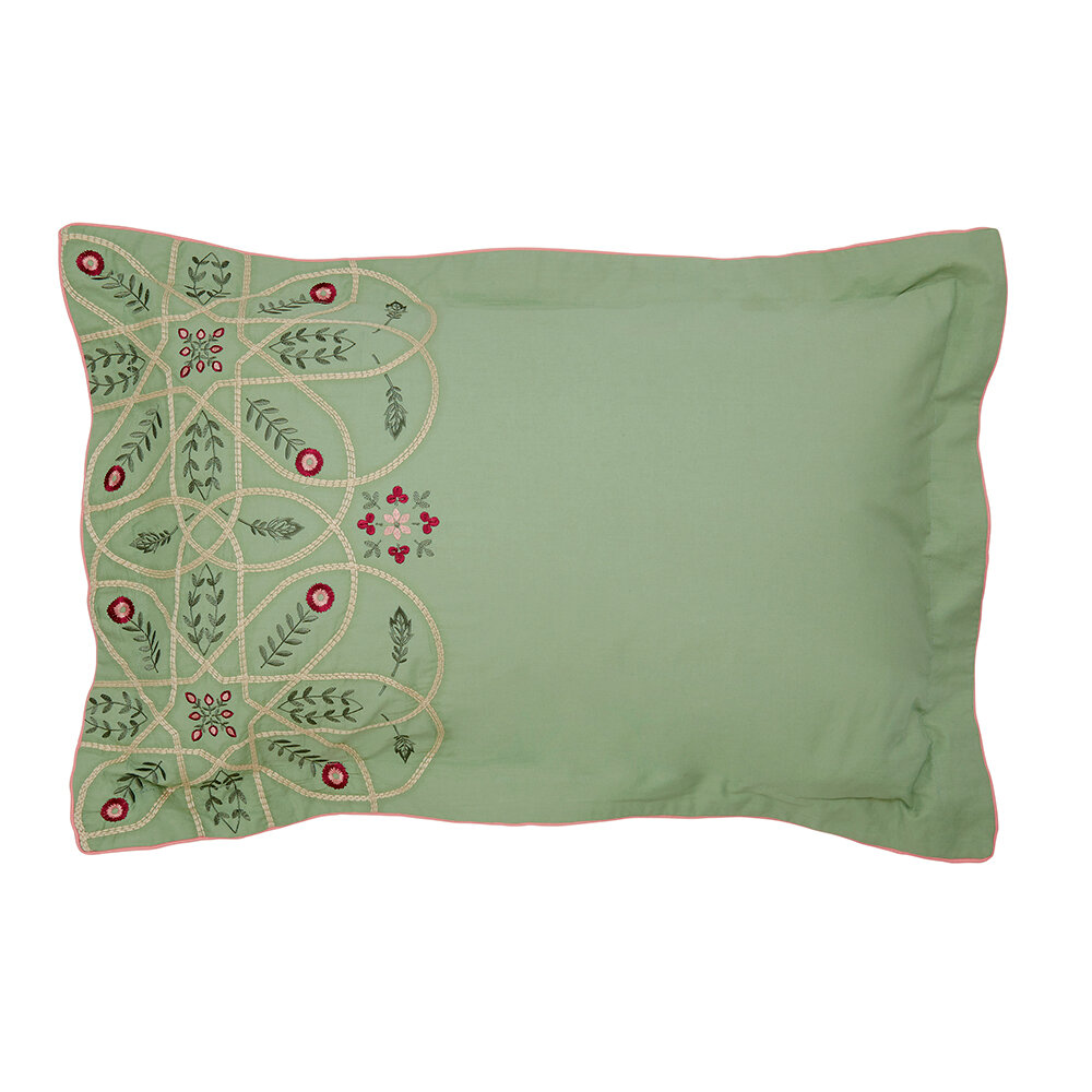 Brophy Embroidery Oxford Pillowcase  - Green - by Morris