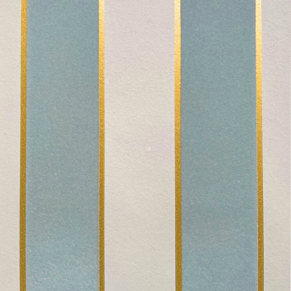 Regency Stripe Flock Wallpaper - Aqua/ Gold - by Osborne & Little