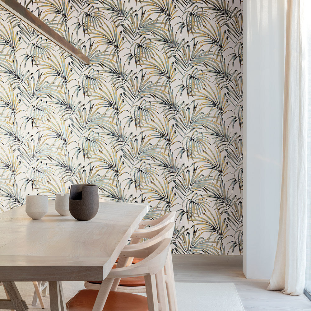 Palm Wallpaper - Teal - by Masureel
