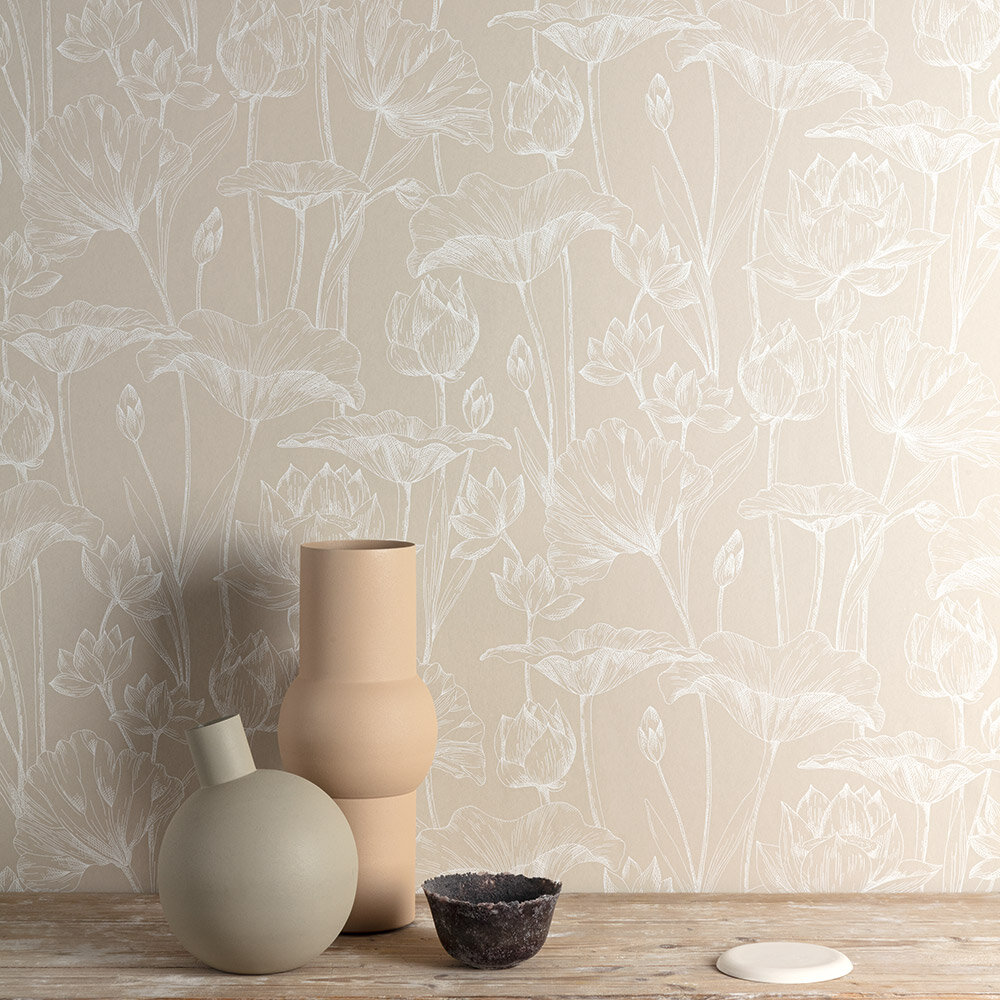 Lotus Wallpaper - Linen - by Masureel