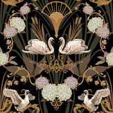 Deco Swan Wallpaper - Charcoal - by Graduate Collection. Click for more details and a description.