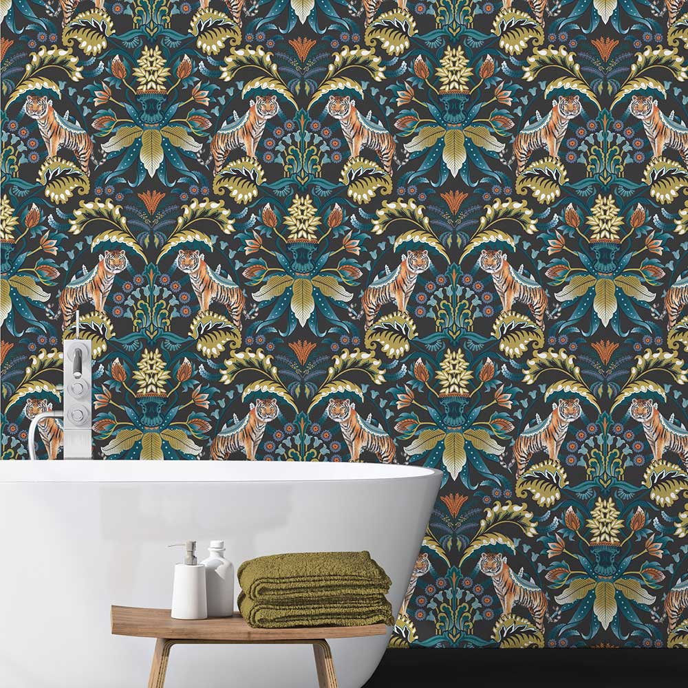 Exotic Tiger Wallpaper - Charcoal - by Graduate Collection