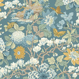 Little Magnolia Wallpaper - Denim / Ochre  - by G P & J Baker. Click for more details and a description.