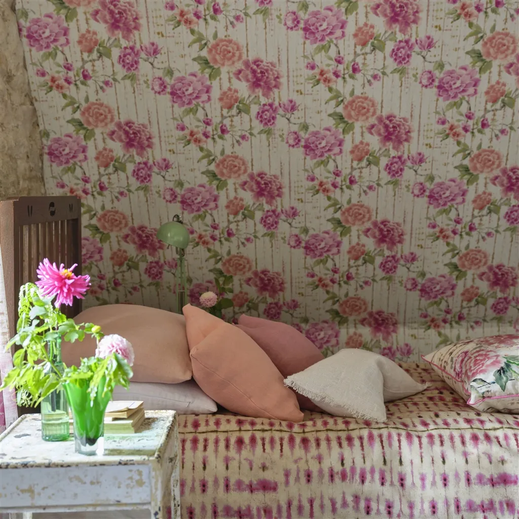 Kyoto Flower Wallpaper - Coral - by Designers Guild