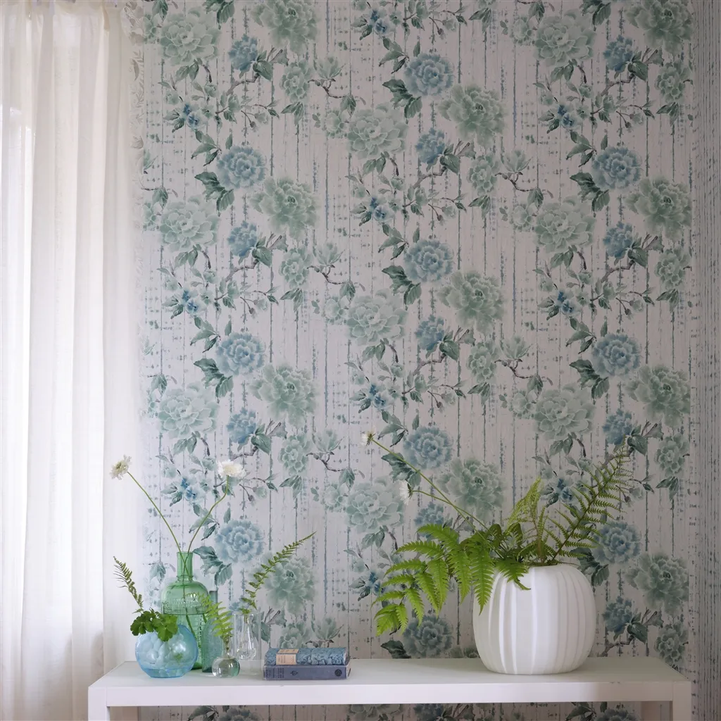 Kyoto Flower Wallpaper - Eau de Nil - by Designers Guild