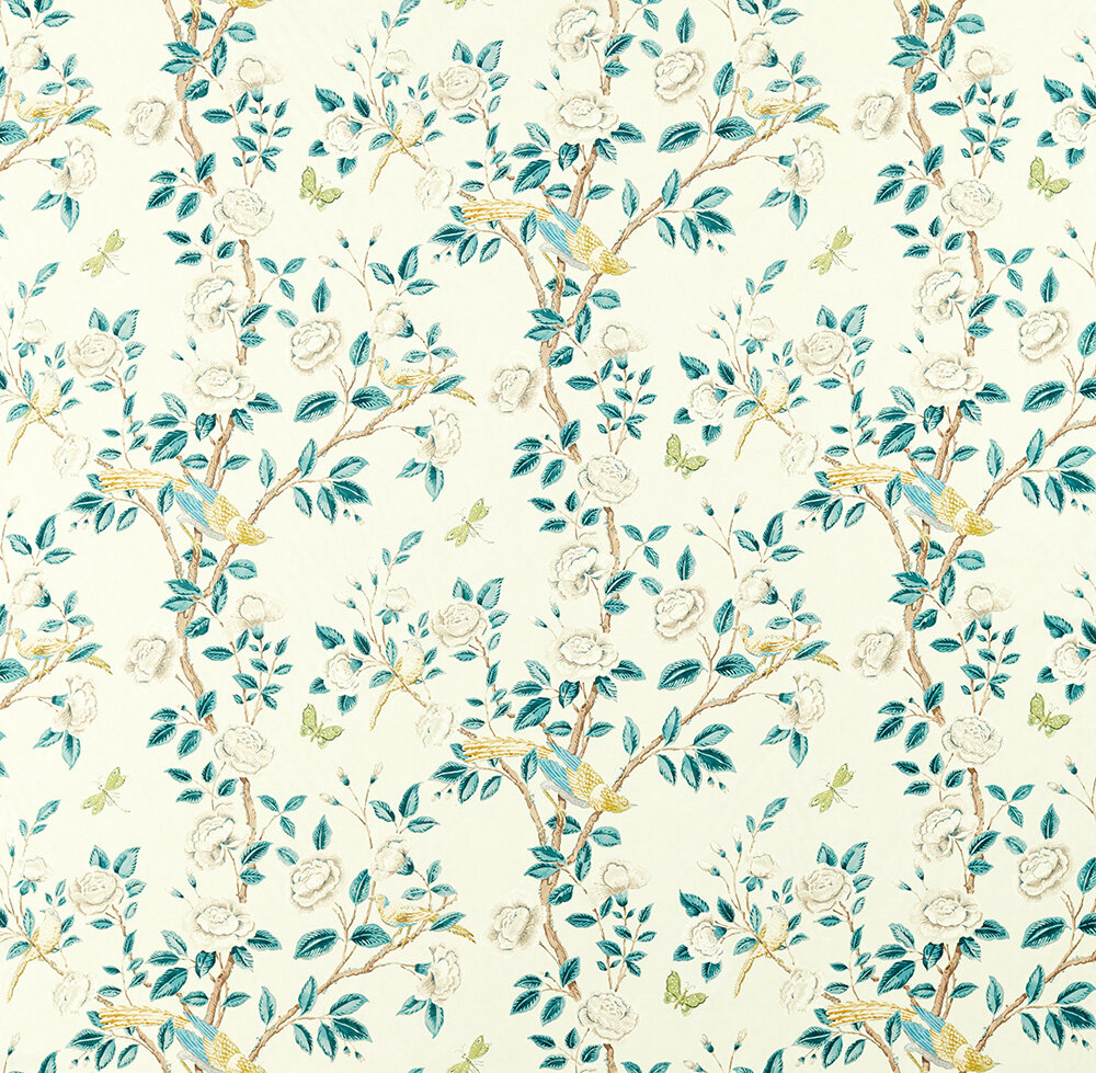 Andhara Fabric - Teal/ Cream - by Sanderson