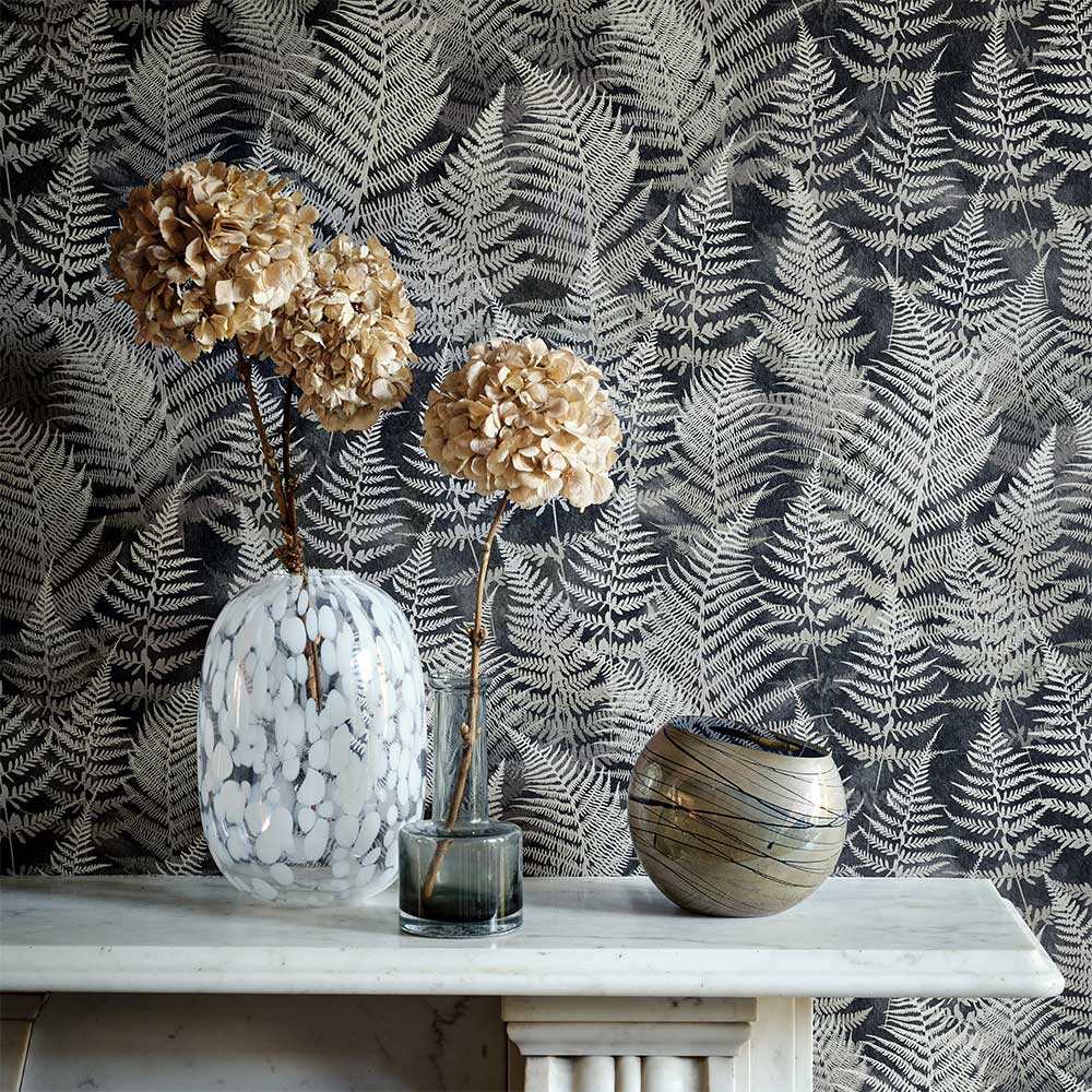 Woodland Fern Wallpaper - Charcoal - by Clarissa Hulse