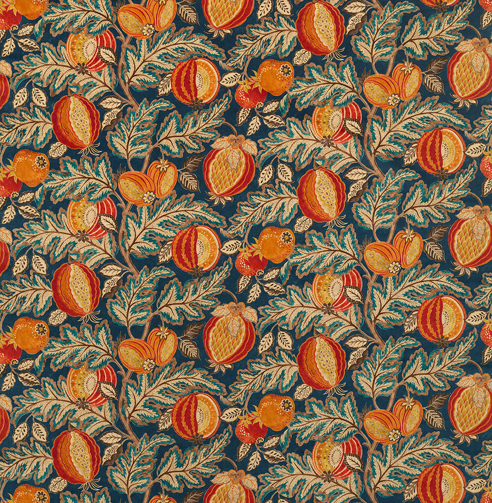 Cantaloupe Velvet Fabric - Tumeric/ Indigo - by Sanderson