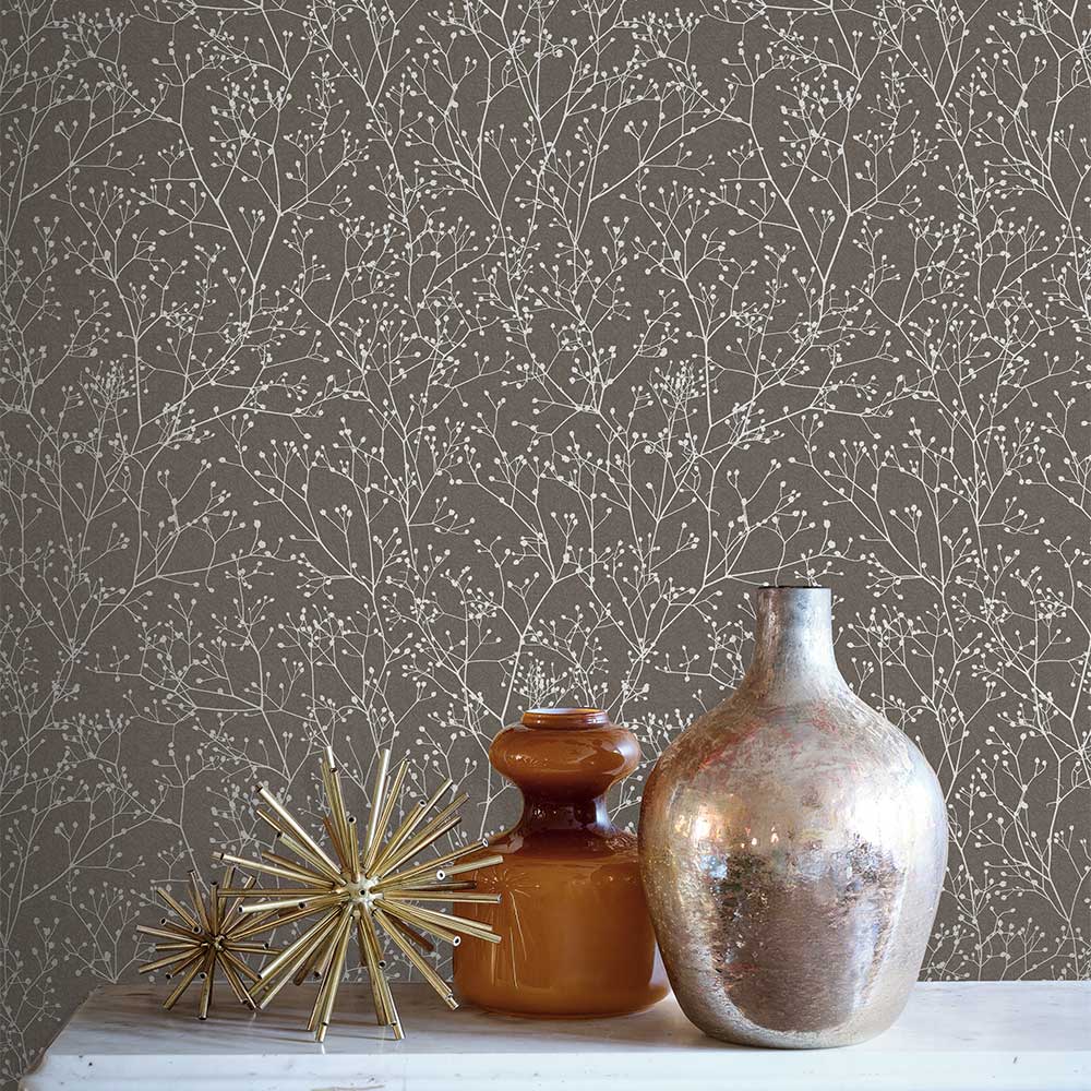 Gypsophila Wallpaper - Mocha & Silver - by Clarissa Hulse