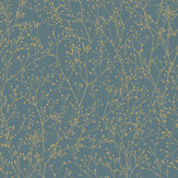 Gypsophila Wallpaper - Airforce Blue & Soft Gold - by Clarissa Hulse. Click for more details and a description.