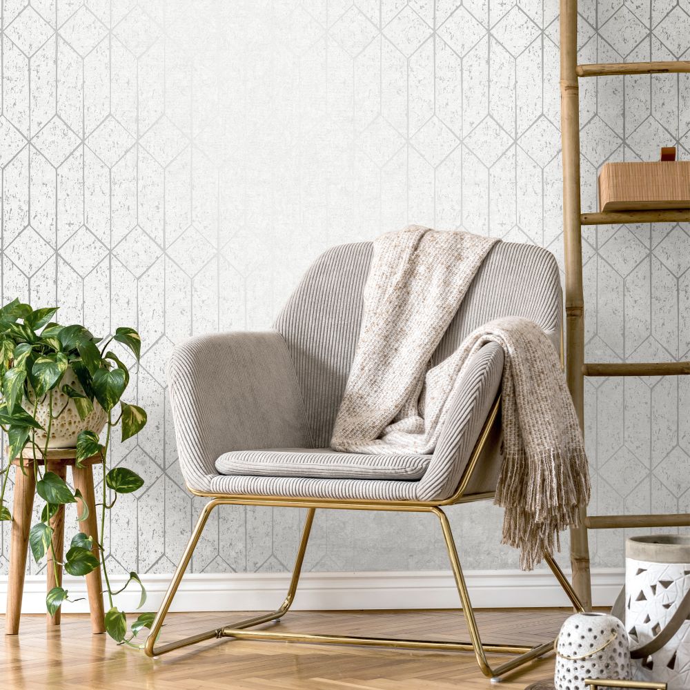 Cork Geo Wallpaper - White / Silver - by Albany