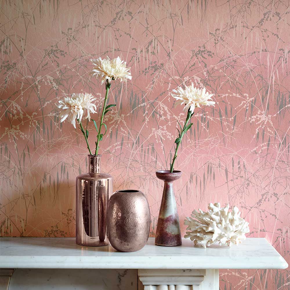 Meadow Grass Wallpaper - Shell & Pewter - by Clarissa Hulse
