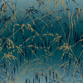 Meadow Grass Wallpaper - Teal & Soft Gold - by Clarissa Hulse. Click for more details and a description.