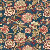 Indra Flower Fabric - Indigo/ Cherry - by Sanderson. Click for more details and a description.