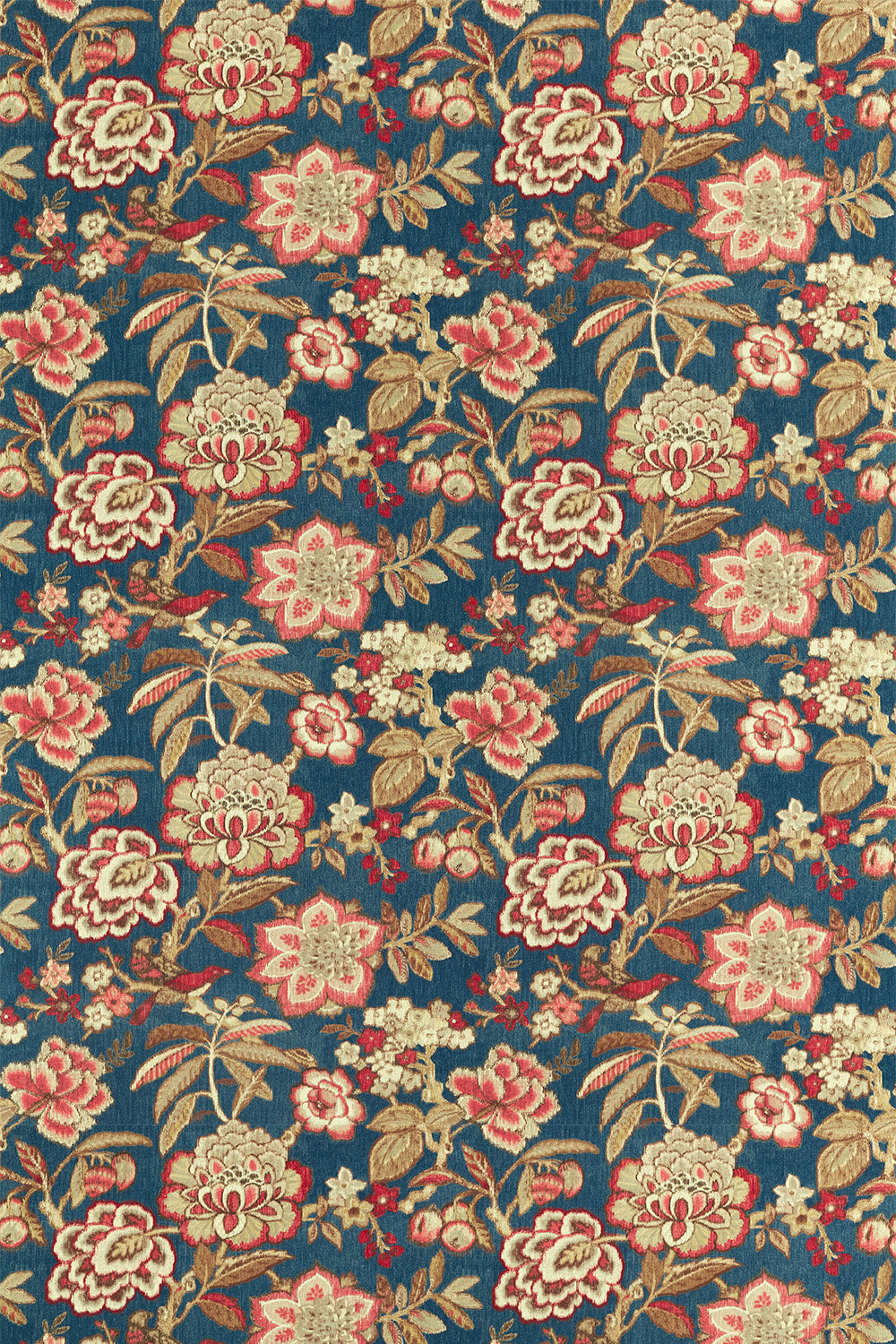Indra Flower Fabric - Indigo/ Cherry - by Sanderson