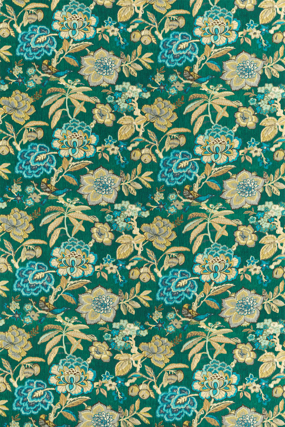 Indra Flower Fabric - Emerald - by Sanderson