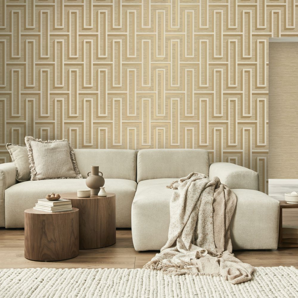 Grasscloth Maze Wallpaper - Straw - by Albany