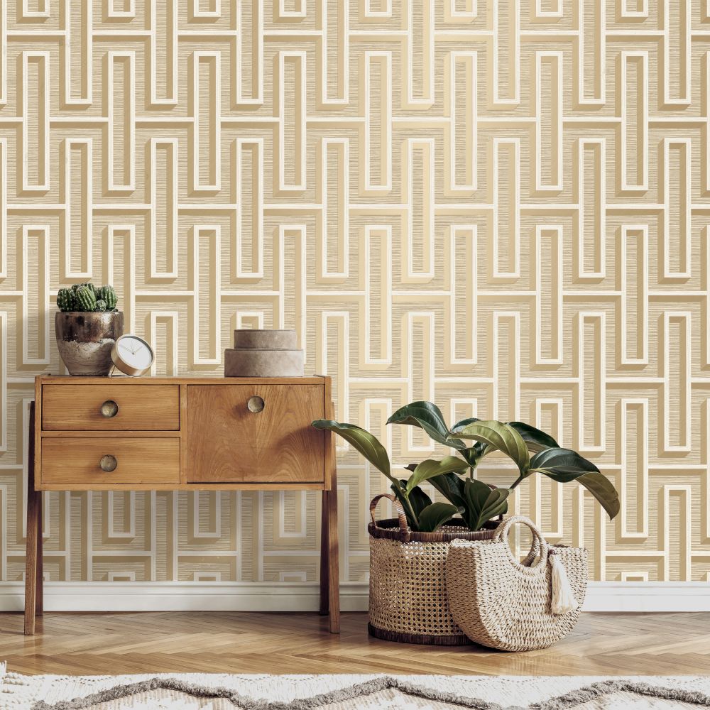 Grasscloth Maze Wallpaper - Straw - by Albany