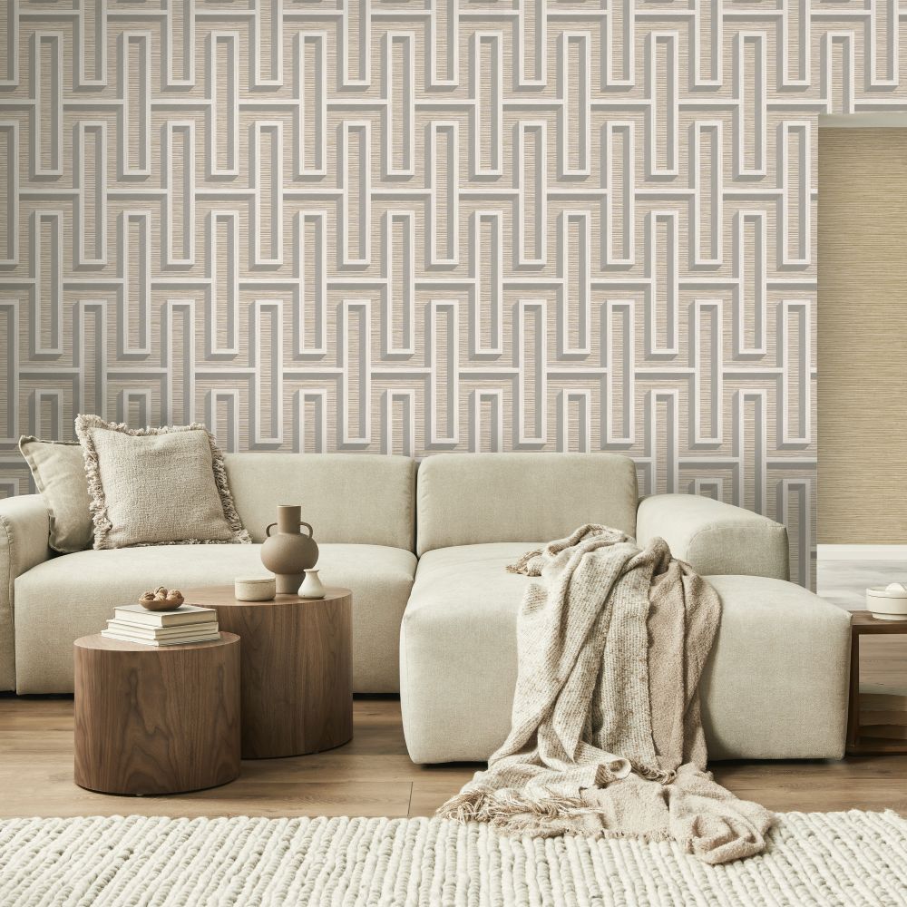 Grasscloth Maze Wallpaper - Natural - by Albany