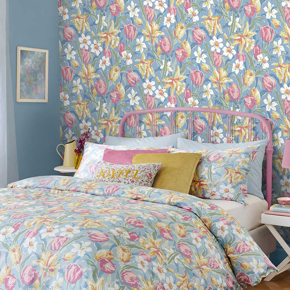 Tulips Wallpaper - China Blue - by Laura Ashley