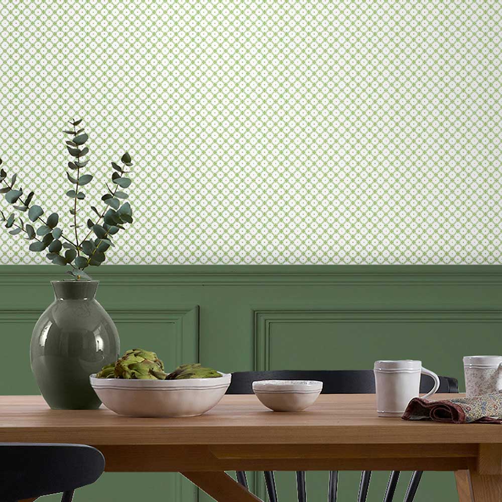 Wickerwork Wallpaper - Leaf Green - by Laura Ashley