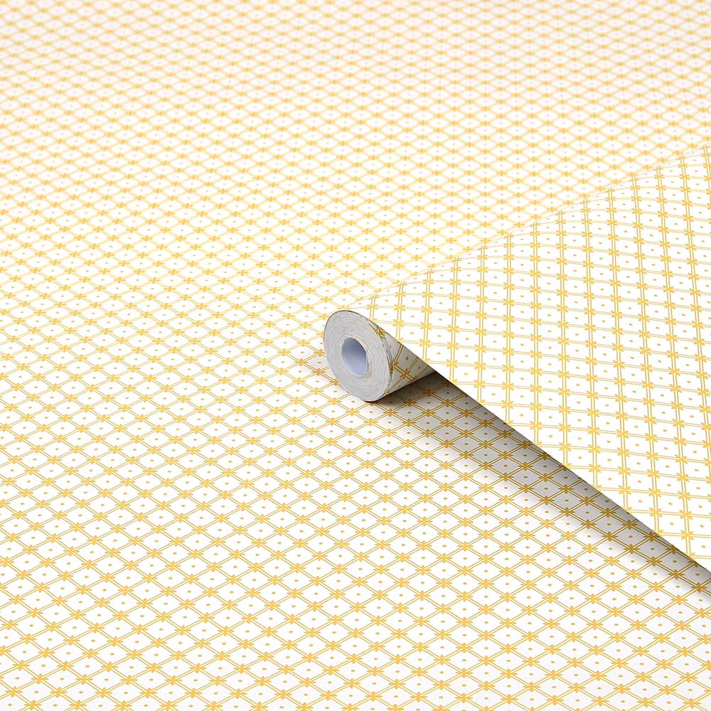 Wickerwork Wallpaper - Pale Ochre Yellow - by Laura Ashley