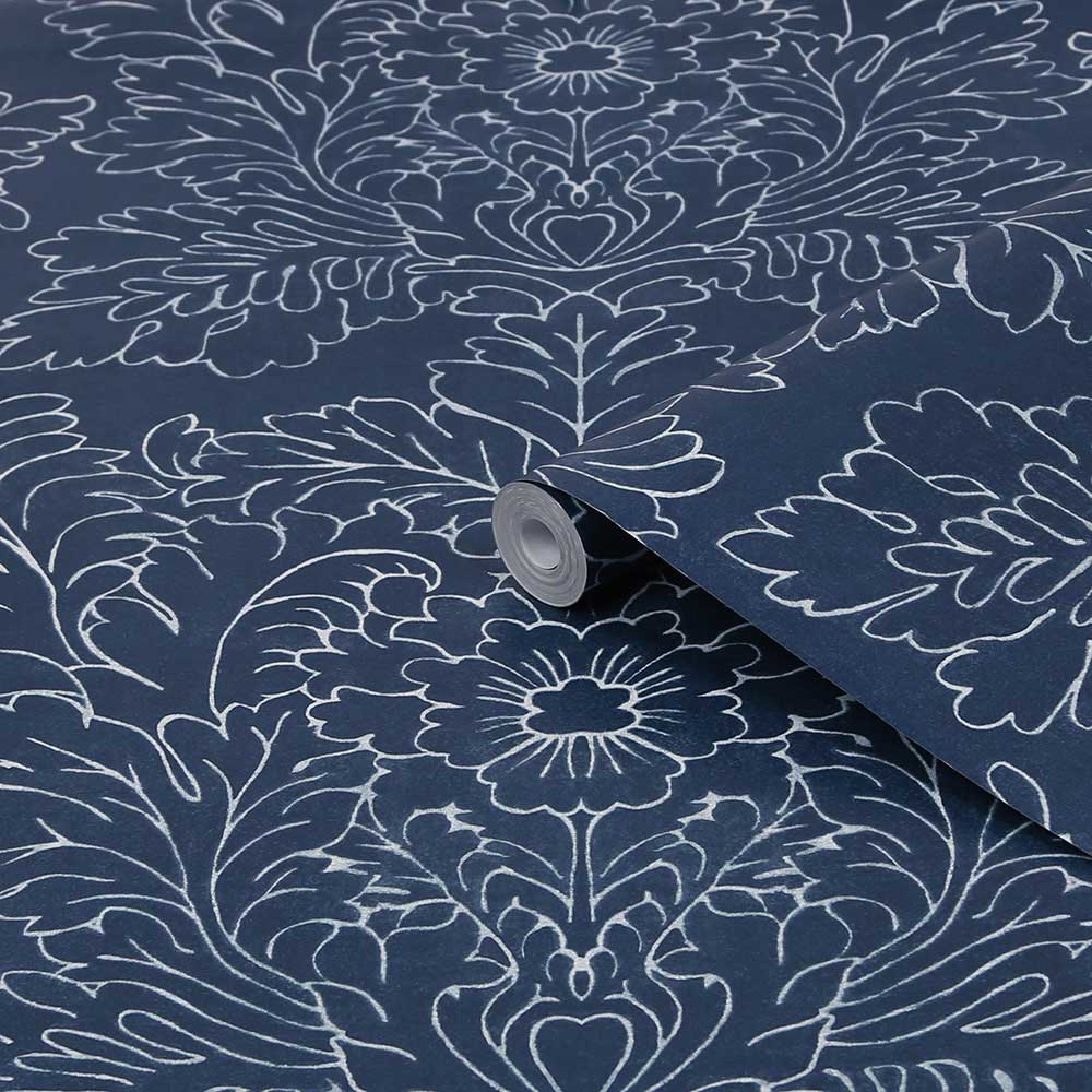Silchester Wallpaper - Midnight Seaspray Blue - by Laura Ashley