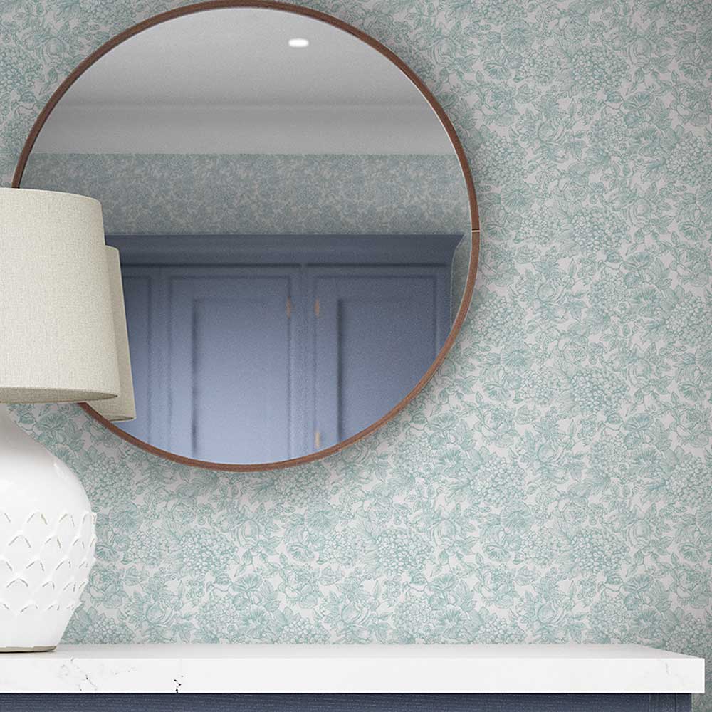 Louise Wallpaper - Duck Egg Blue - by Laura Ashley