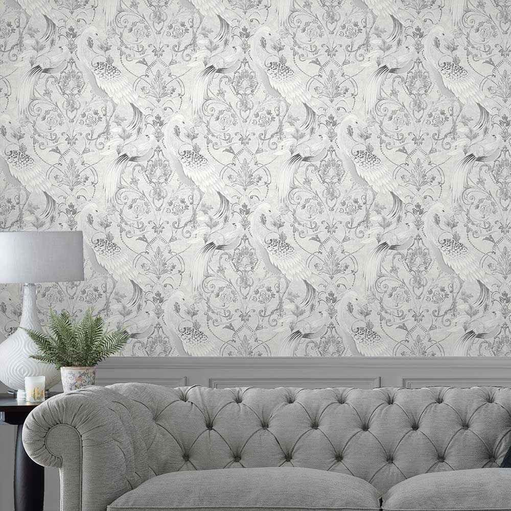 Tregaron Wallpaper - Silver - by Laura Ashley