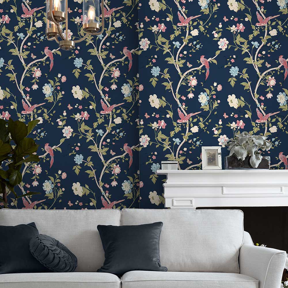 Summer Palace Wallpaper - Midnight Blue - by Laura Ashley