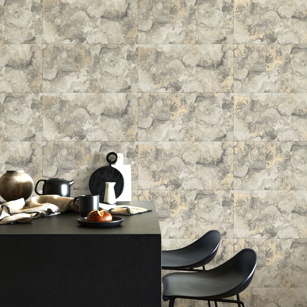 Marble Tile Wallpaper - Soft Grey - by Albany